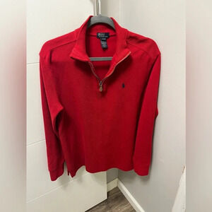 Polo Ralph Lauren 1/4 Zip Pullover Sweater Boys Long Sleeve Cotton Red~Size L